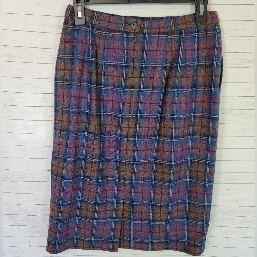 PENDLETON 100% WOOL PLAID VINTAGE PENCIL SKIRT, SZ 10 PETITE